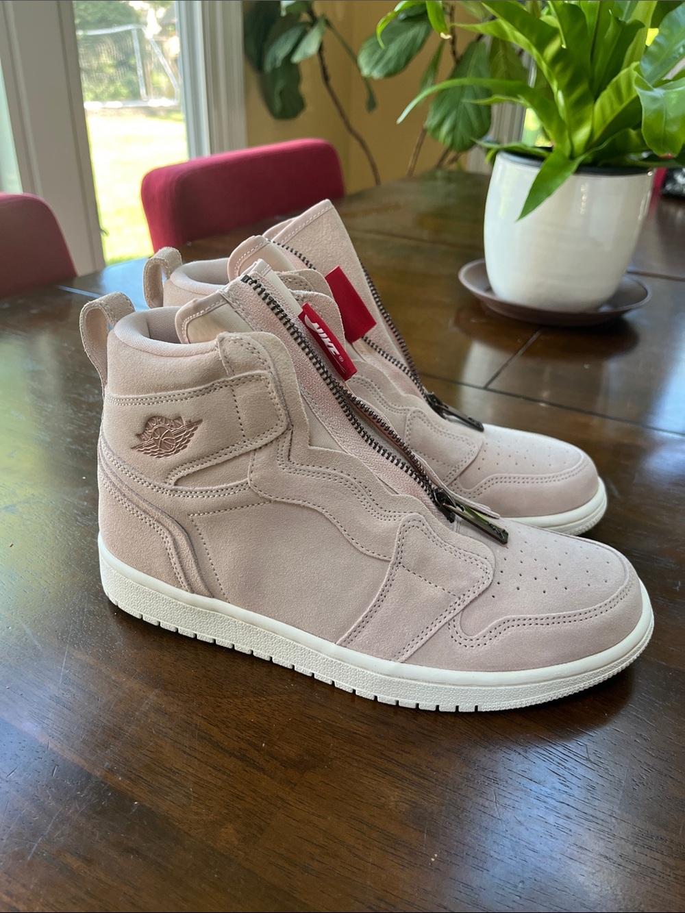 Air Jordan 1 High-Top Zip Suede Sneakers in Light Taupe